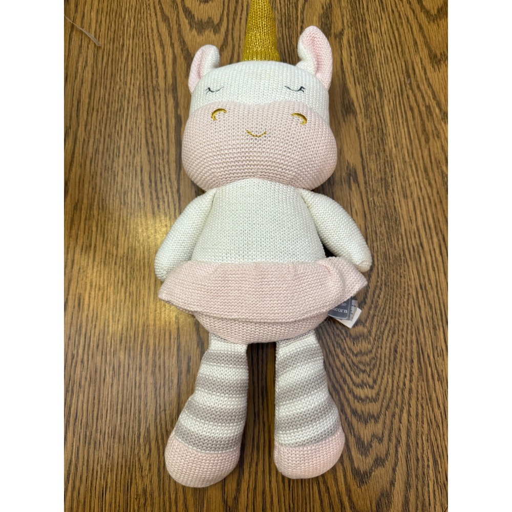 Kenzie Unicorn Knit Plush Stuffed Animal Pink White Gold Horn Tutu 18"